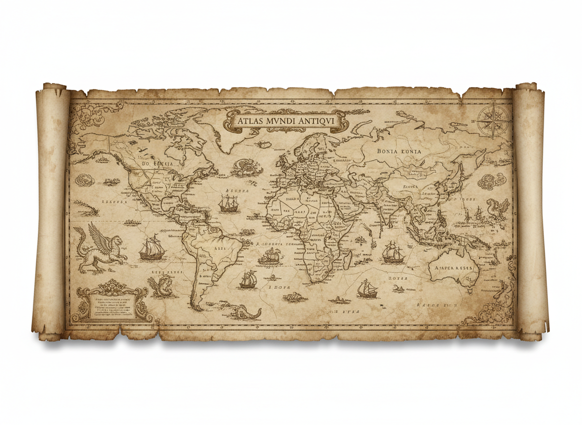 Vintage sepia world map banner